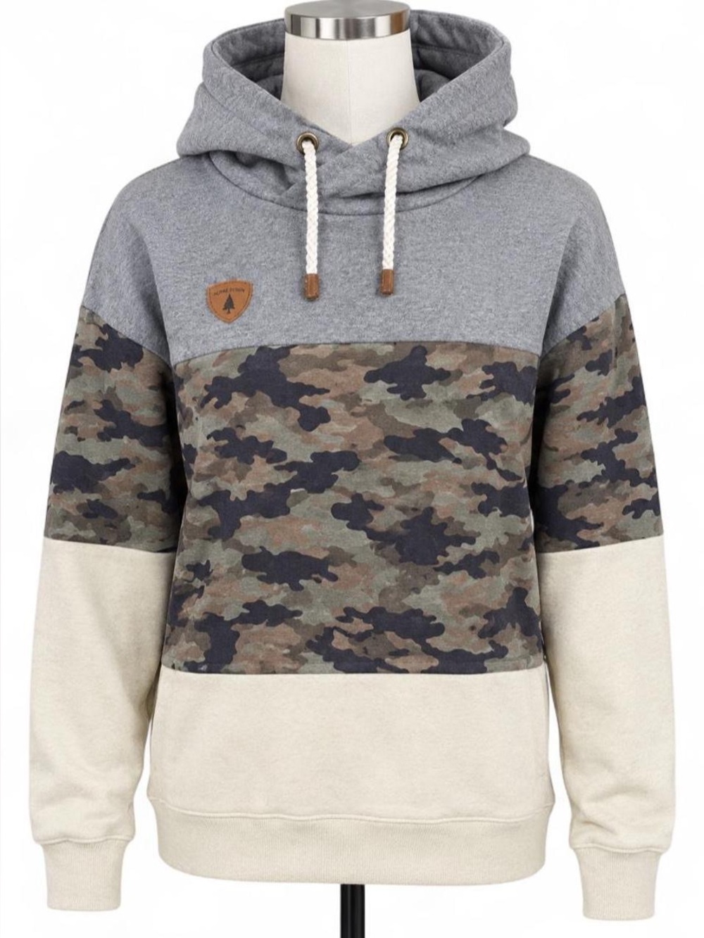Camo Hooded Sweatshirt Tri-color block design Women’s Large Gorpcore Camping
